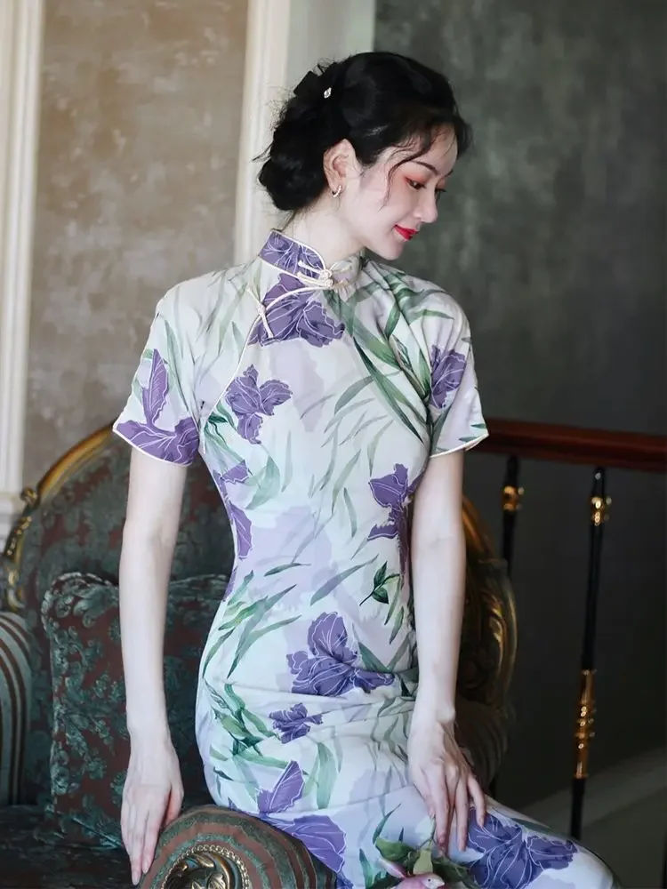 

Новое летнее винтажное платье Cheongsam средней длины больших размеров, китайское длинное модное платье Ципао для женщин