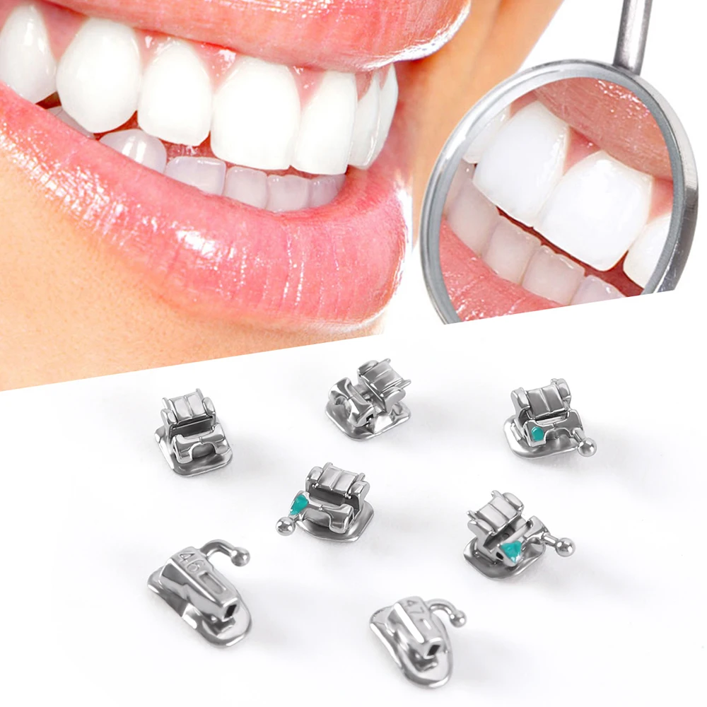 AZDENT 5 Boxen zahnärztliche kieferorthopädische Metallklammern mit Bukkalröhrchen, passive selbstligierende Roth/MBT 0,022 345 Haken MIM Mesh Base – Detail 3