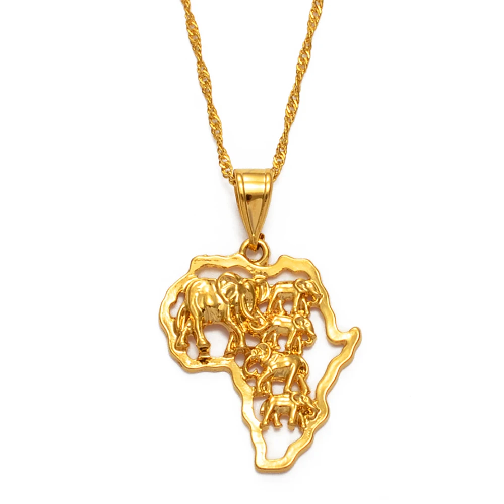 Anniyo Map of Africa Necklace Gold Color Elephant African Map Pendant Chain Women/Men Ethiopian Jewelry Nigeria #132506