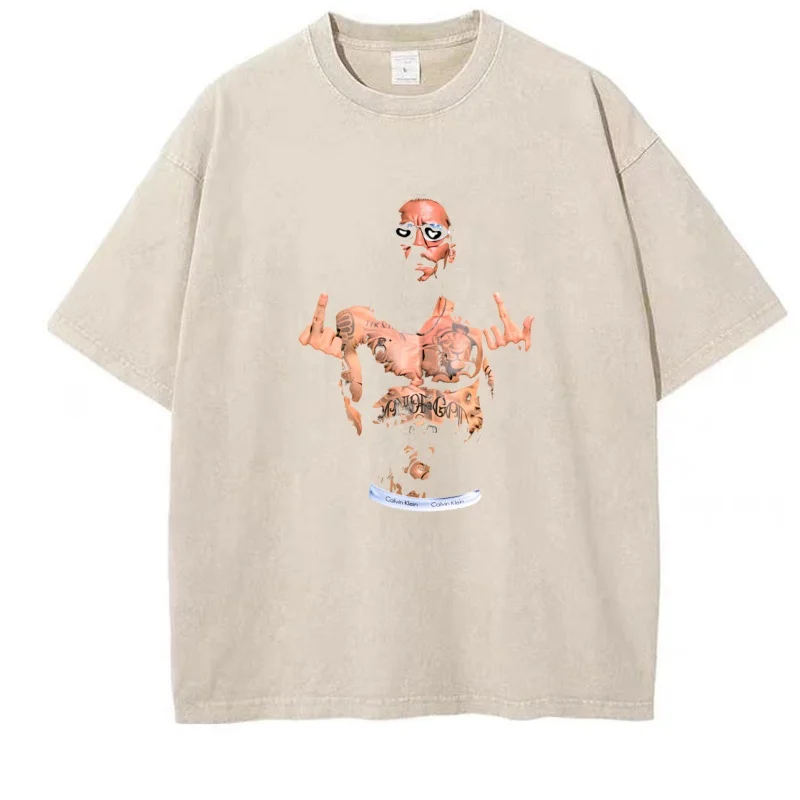 Funny Middle Finger T-Shirt Vintage Washed Concert T Shirt Men Women Launch Exclusive Fan Tee Casual Round Neck Printed Clothes
