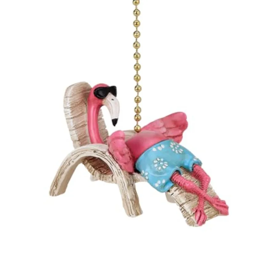 Clementine Design Beach Flamingo in Chair Ceiling Fan Pull Chain Light Tropical Coastal Nautical Ocean Sea Life Decorative Exte