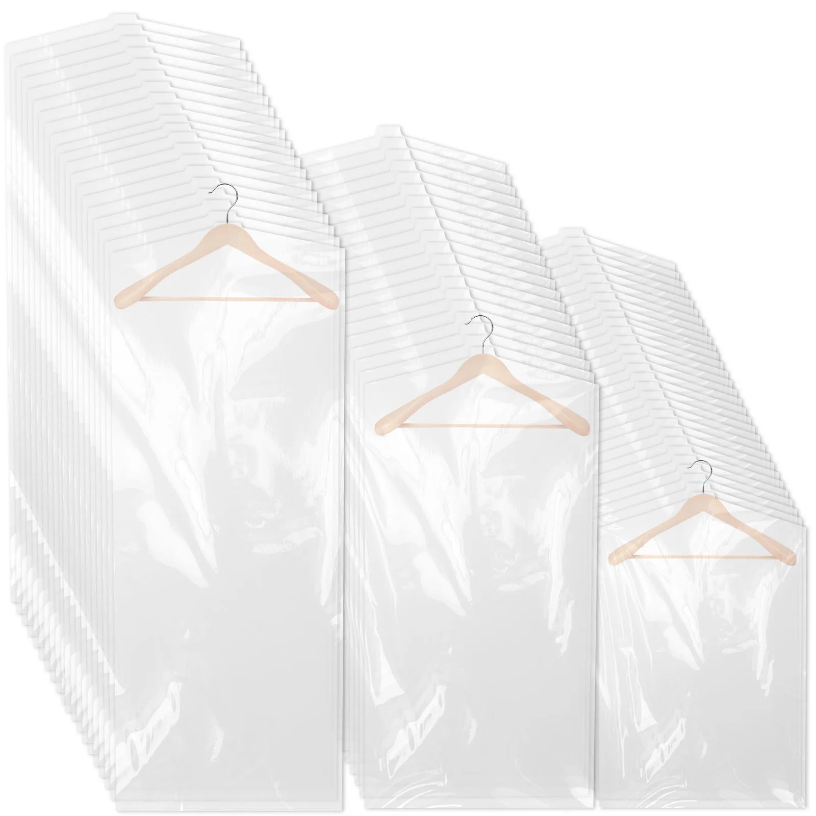 70Pcs Dry Cleaner Bag Reusable Clothes Dust Cover Waterproof Garment Dustproof Bag 3 Size Transparent Clothing Protector Cover