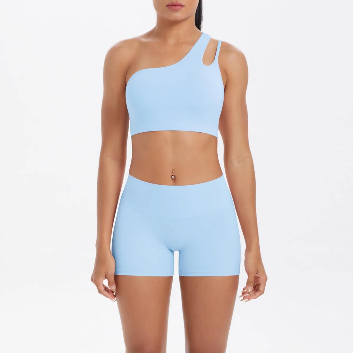 Yoga Anzug Sport Set Gym Sport Crop Tops Einfarbig Nylon Yoga Bh Laufen Radfahren Sport Gym Workout Yoga Shorts – Detail 38