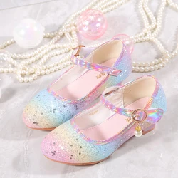 YUNICUS Girls High Heels Princess Shoes Students Children's Single Shoes Little Girl Performance Sequins Glitter Leather Shoes