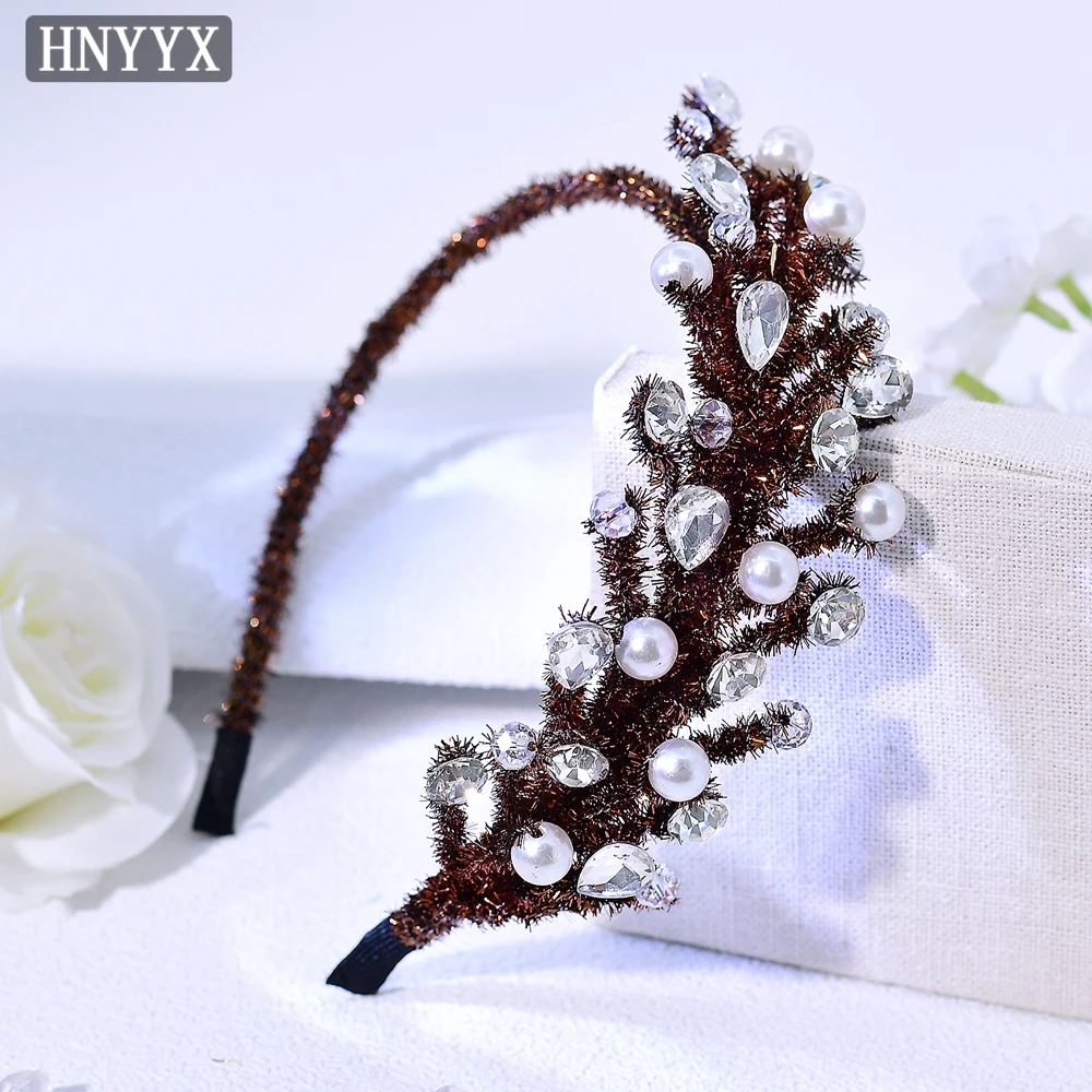 HNYYX Ikat Kepala Wanita Musim Gugur Buatan Tangan Hiasan Kepala Batang Chenille Topi Baja Lembut Aksesori Rambut Belanja Kencan Harian A372