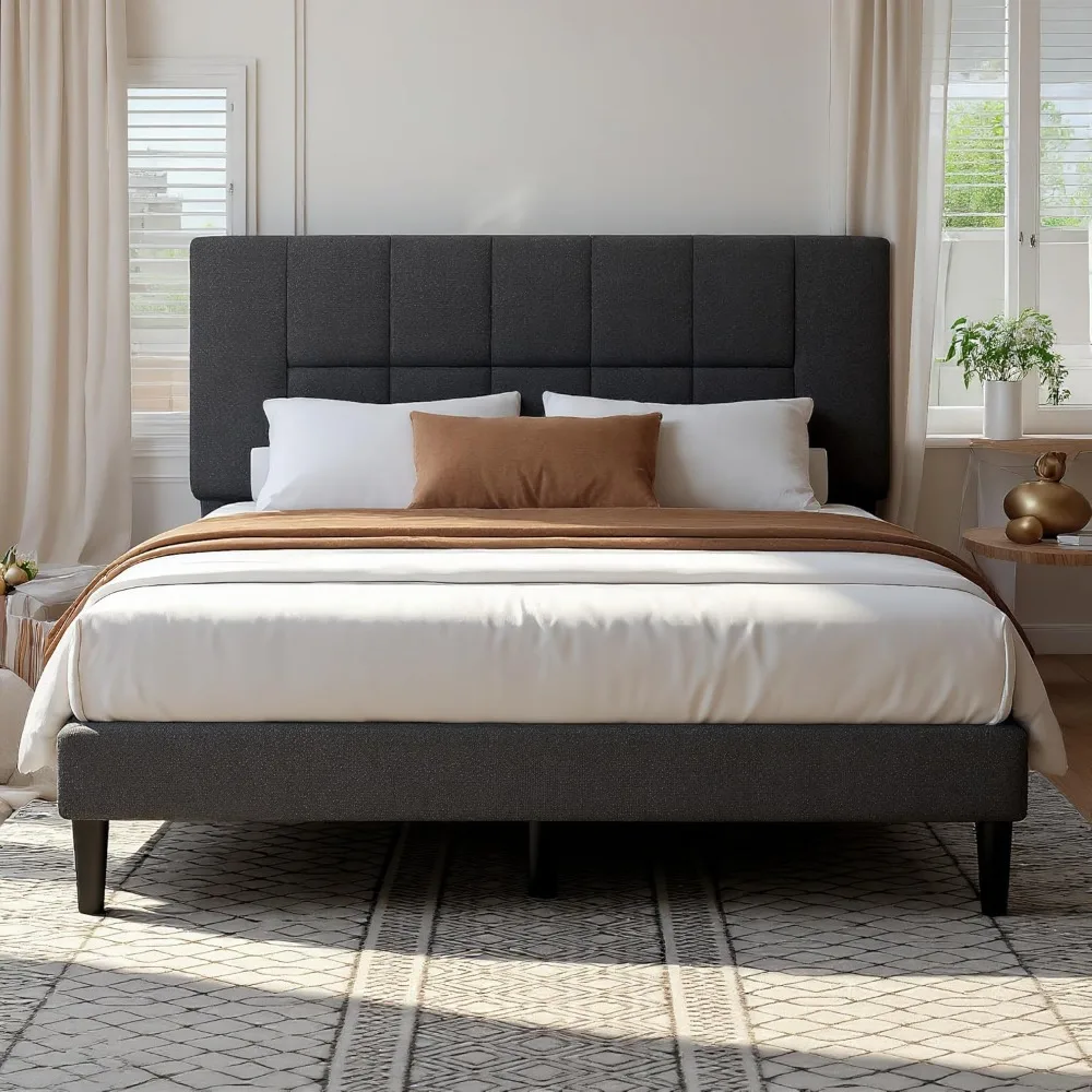 Upholstered Platform Bed Frame Queen Size with 12 Support Legs, 1300 lbs Capacity, Adjustable Headboard for Maximum Support and