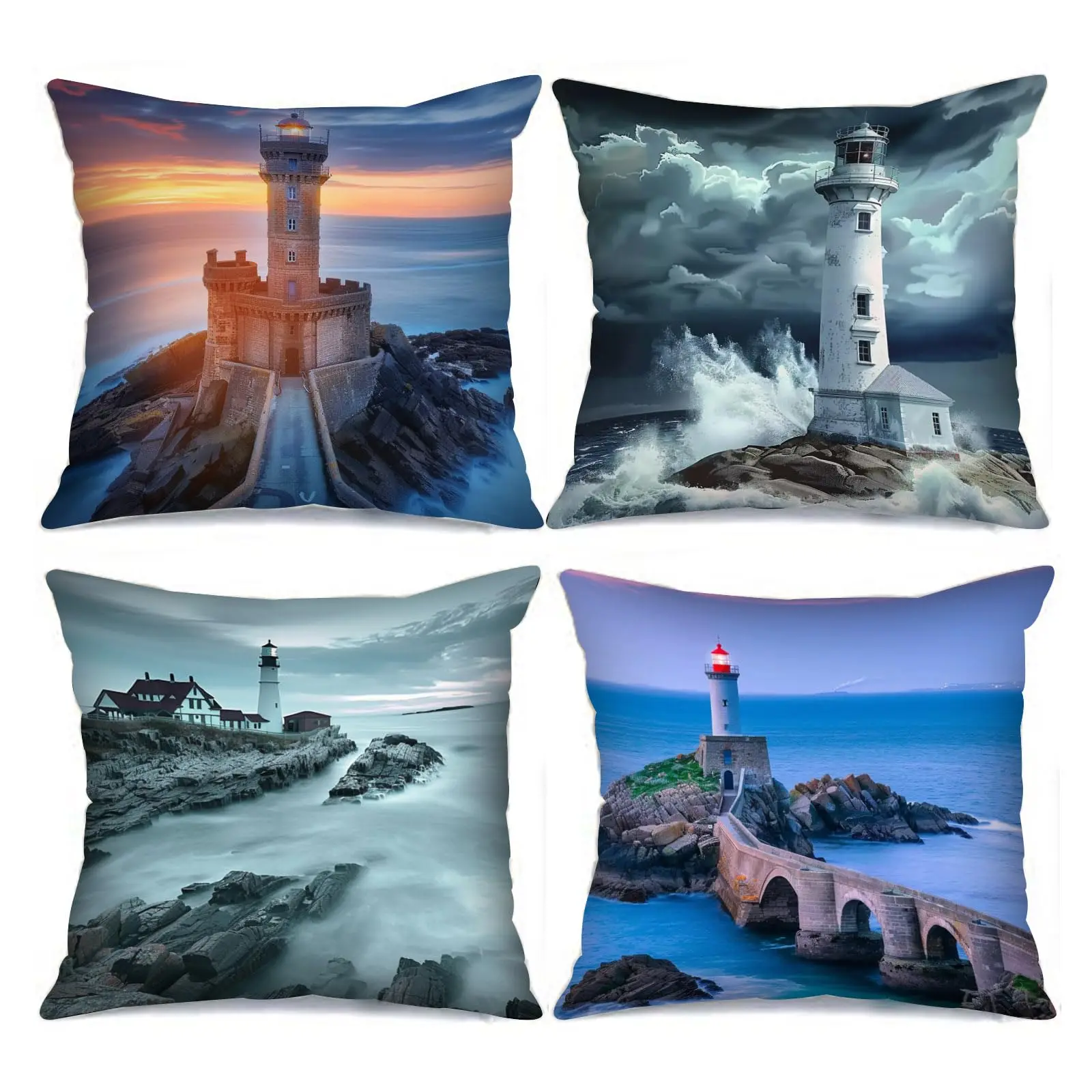 Lighthouse Scenes Coastal Double-sided Printed pillow cover Short plush Suitable living rooms bedrooms sofas throw cushion cover