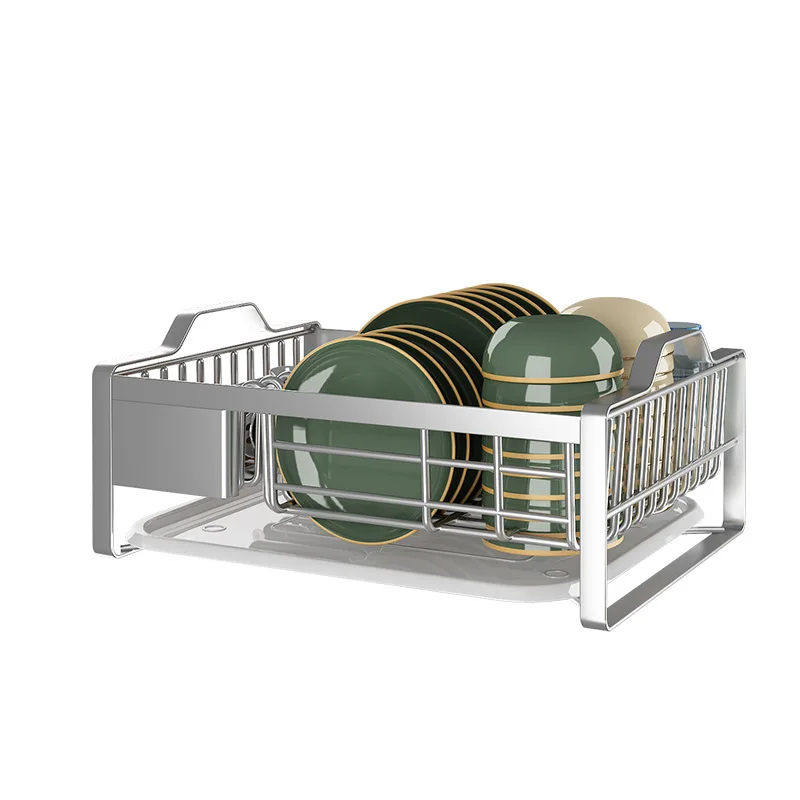 

Kitchen Stainless Steel Dish Drainer with Automatic Drainage System, Dish Drainer with Utensil Holder