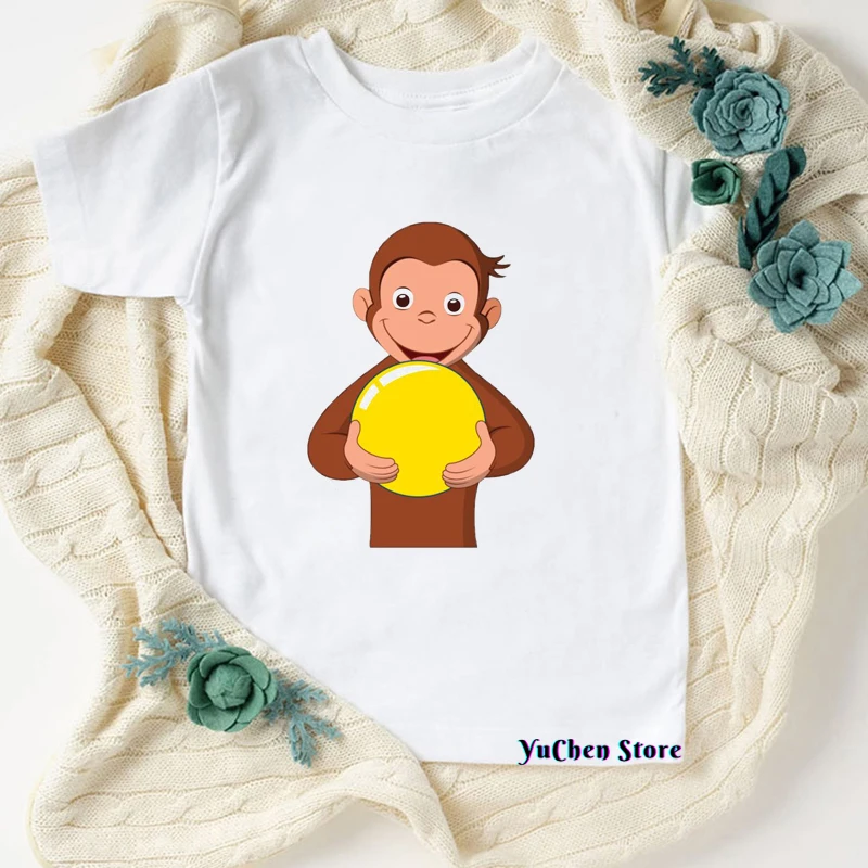 Newly Boys T-shirts Cartoon Print Under Yellow clothes Hat Monkey Kids Shirt Cute Girls T-shirts Birthday summer Tops clothing