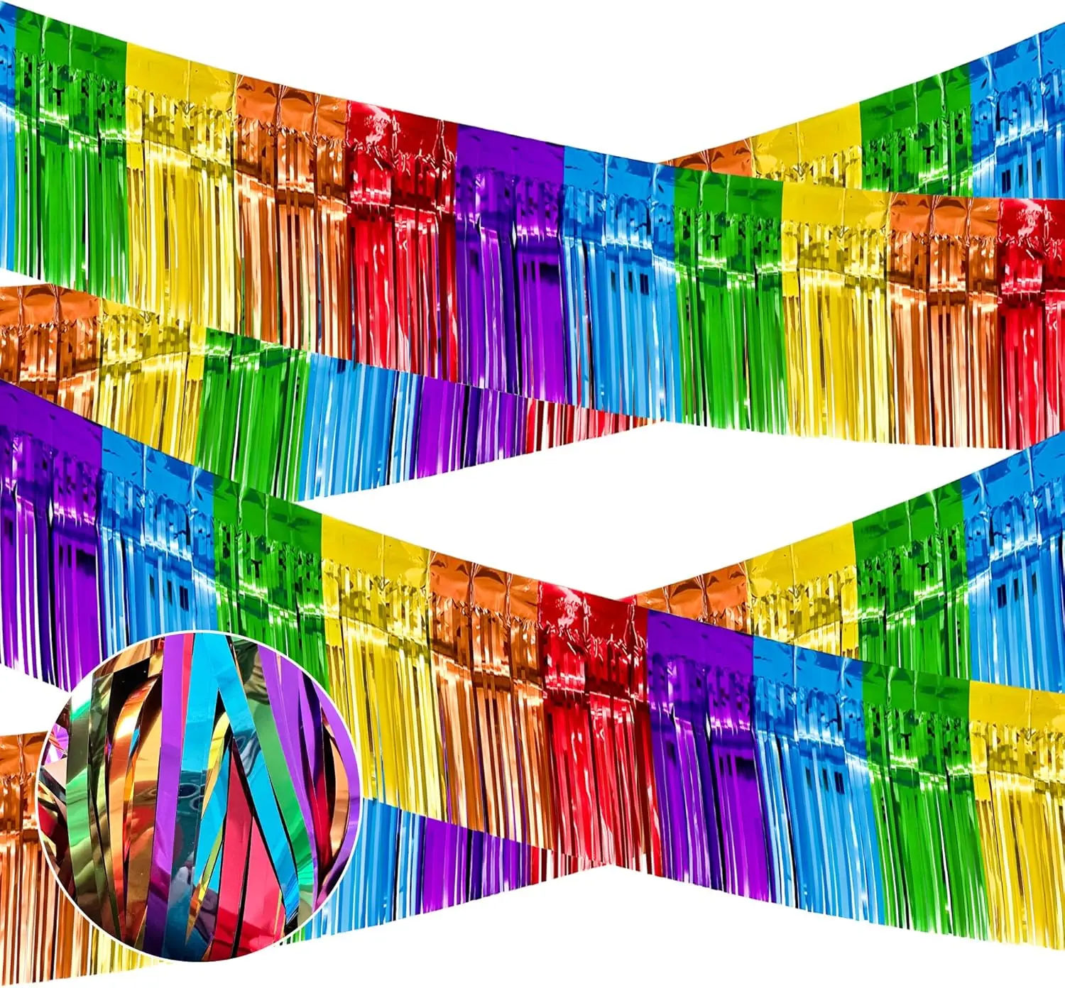 Bunte Folien-Fransengirlande Regenbogen-Lametta-Banner-Vorhang für Festwagen, Karneval, Geburtstag, Pride-Party-Dekoration