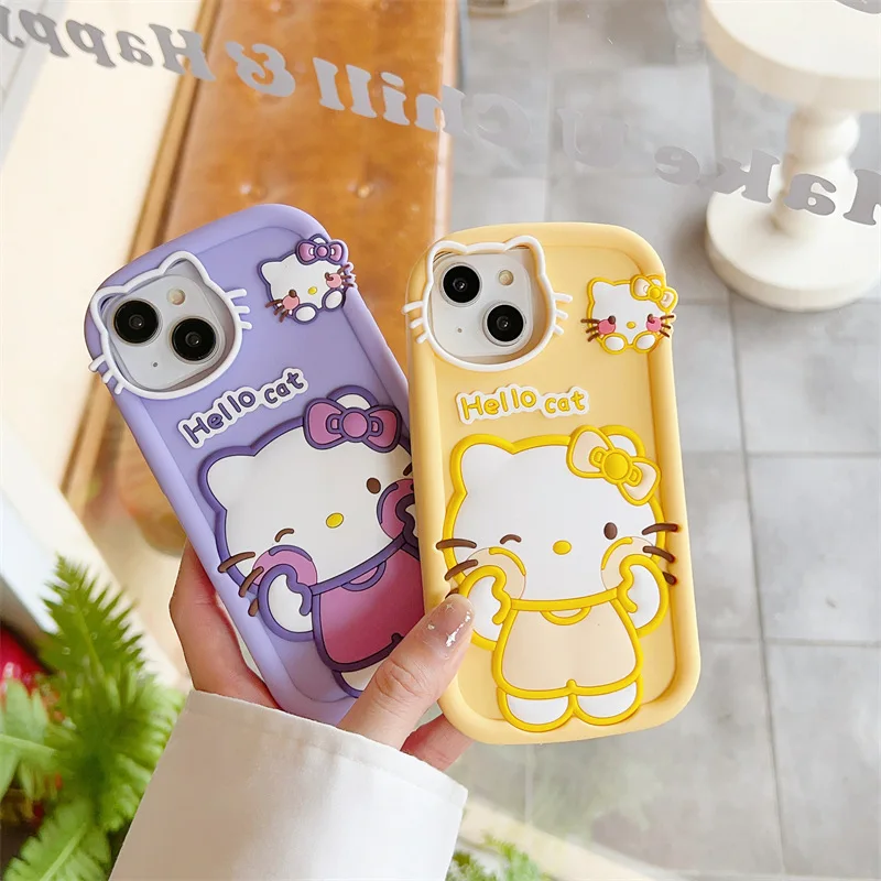 

Kawaii Sanrio Silicone Phone Cases Hello Kittys Accessories Cute Anime Apply Iphone1413Promax1215 Anti-Fall Toys for Girls Gift