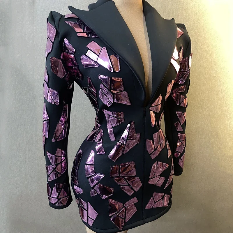 مرايا لامعة نسائية فستان سهرة ، فساتين حفلات ، ملهى ليلي بار ، دي جي ، زي راقصة جوجو ، زي المغني على المسرح