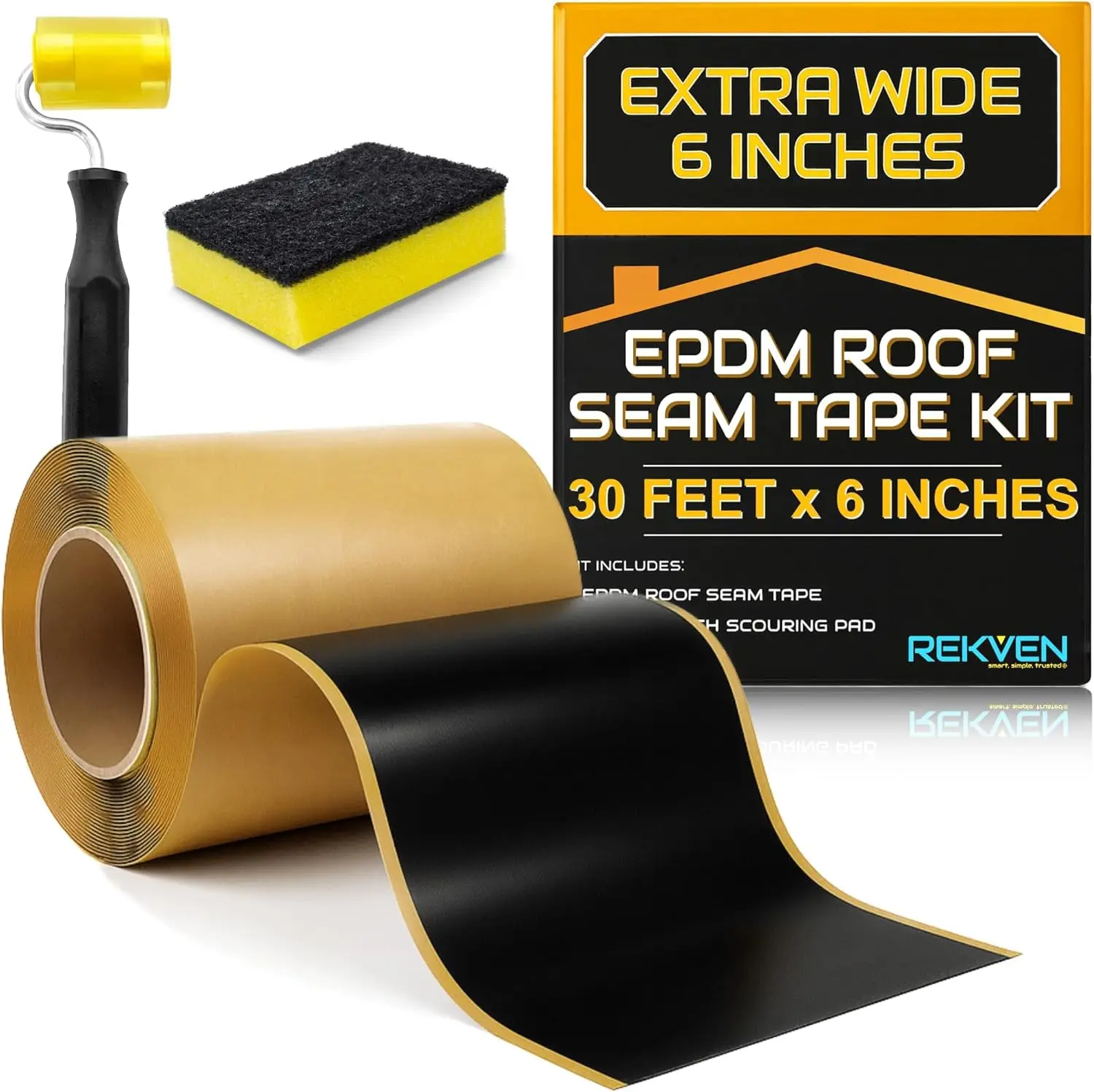 

Комплект уплотнительной ленты для кровли из EPDM резины - 30 футов x 6 дюймов, двусторонняя бутиловая, черная, самоклеящаяся, для склеивания, герметизации и ремонта.