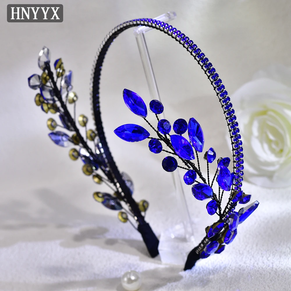 Hnyyx Strass Hoofdband Bruids Hoofddeksel Blauw Elegant Haar Accessoires Voor Vrouwen Bruidsmeisje Sieraden Haar Tiara A229