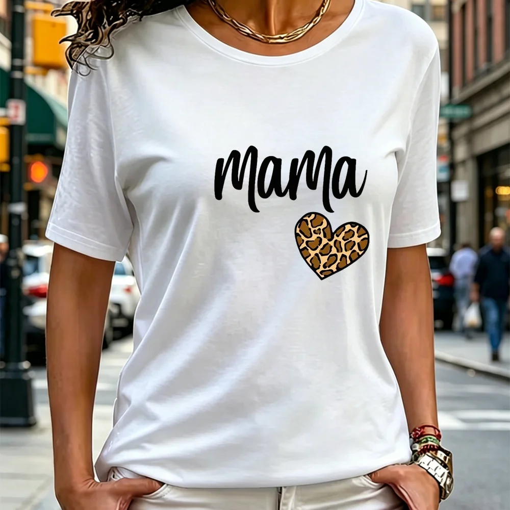 Summer new fashionable women's T-shirt MAMA love print casual round neck short sleeved T-shirt quick drying clothes