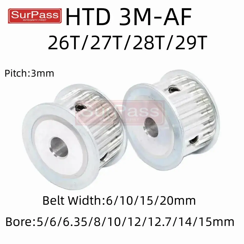 

HTD3M AF model Timing Pulley 26T/27T/28T/29T Bore 5/6/6.35/8/10/12/12.7/14/15mm Timing Belt Width 6/10/15/20mm 3D Printer Parts