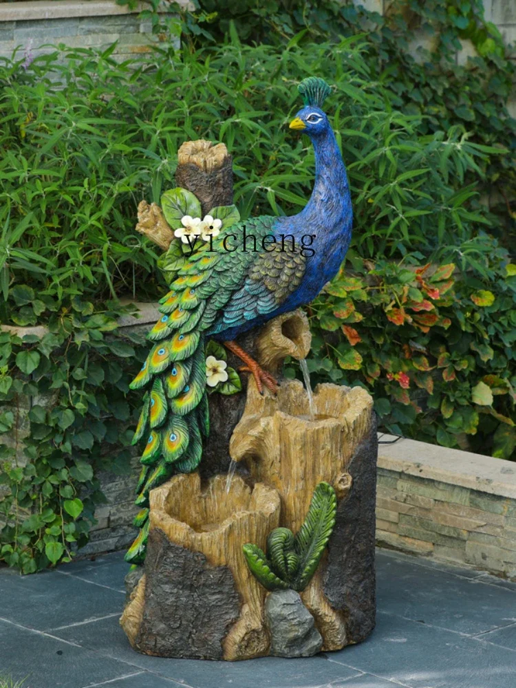 ZC New Chinese Style Water Fountain Fortune Decoration Peacock Outdoor Garden Floor Loop Courtyard Decoration