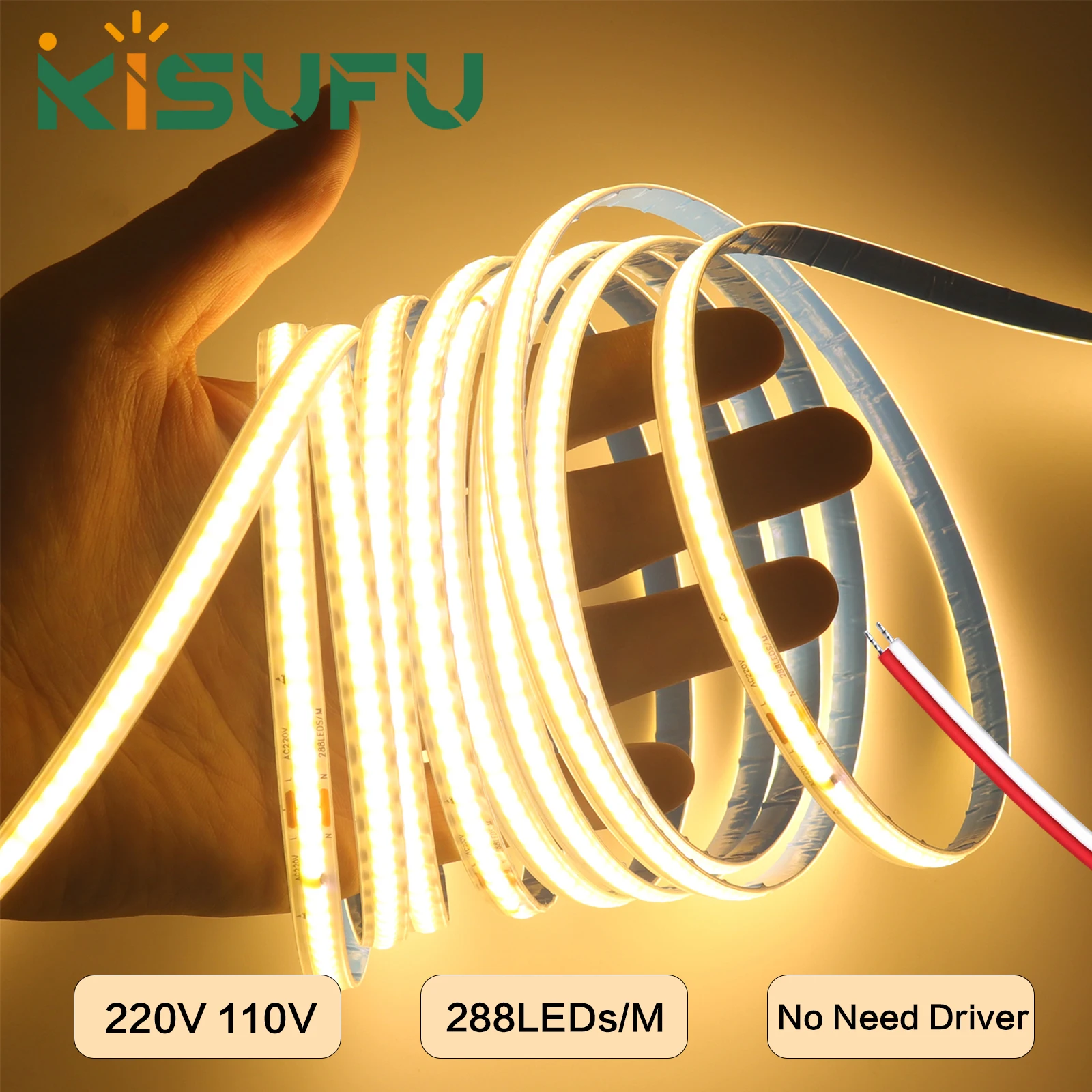 110V 220V COB LED Strip Waterproof Smart IC No Need Driver High Bright 288LEDs/M Adhesive Tape Indoor Outdoor Lighting 1M-35M