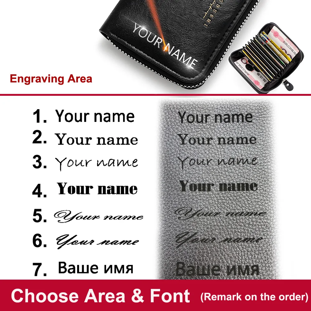 New Name Engraving Short Men Wallets Zipper Organ Card Holder Male Coin Purses Top Quailty Card Clip Mens Clutch Wallet - view 3