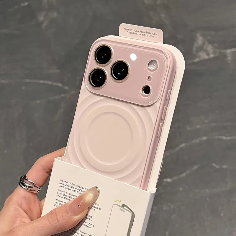 

Fashion Liquid Silicone Water Ripple Pattern Big Window Phone Case For iPhone 17 16 15 Pro Max For Magsafe Magnetic Charge Cover