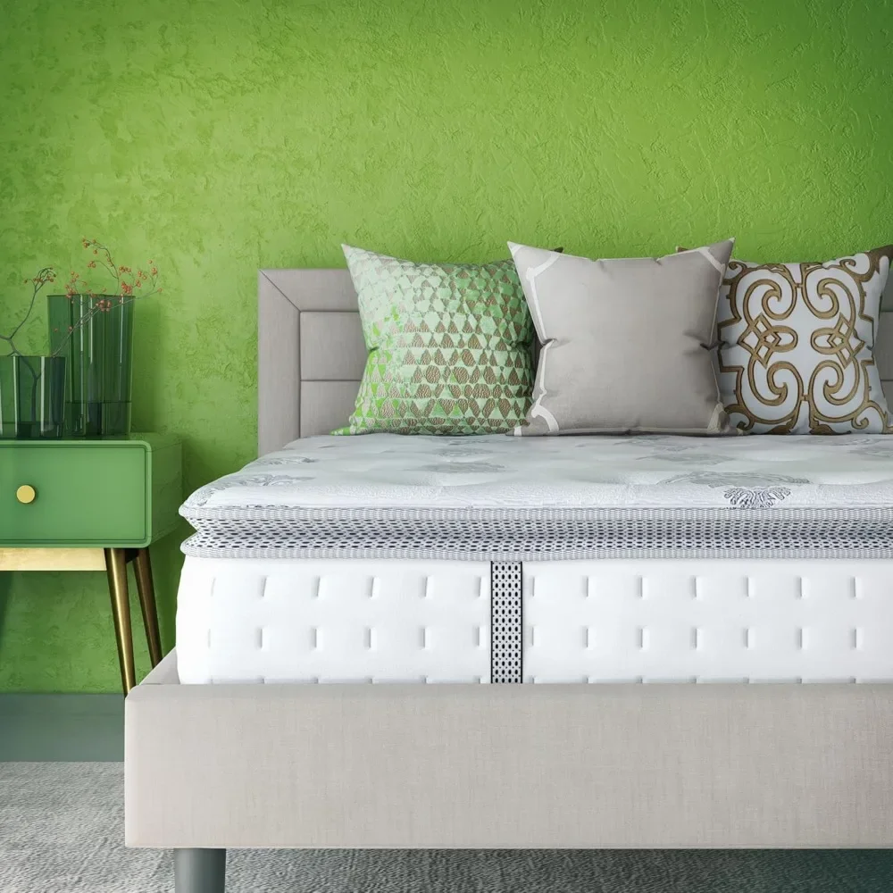 Colchão King Size, cama em uma caixa, colchões com almofada, espuma viscoelástica de 12 polegadas e colchão híbrido de mola interna