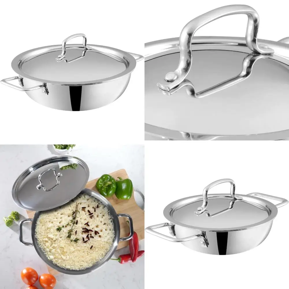 

Stainless Steel Deep Kadai for Indian Cooking, Ideal for Sauces, Stews, Soups, Induction and Electric Compatible, Extra Depth fo