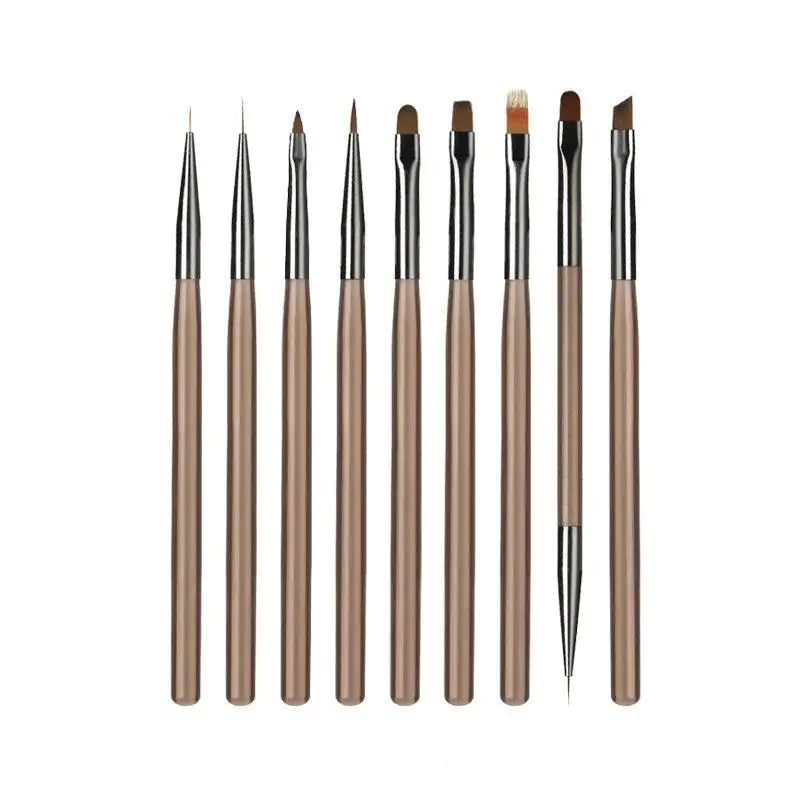 ~*9Pcs UV Gel Acrylic Nail Brush Set, Nail Tips Extension Nail Brushes 3D Carving Manicure Tools For Home DIY Salon Nail Design