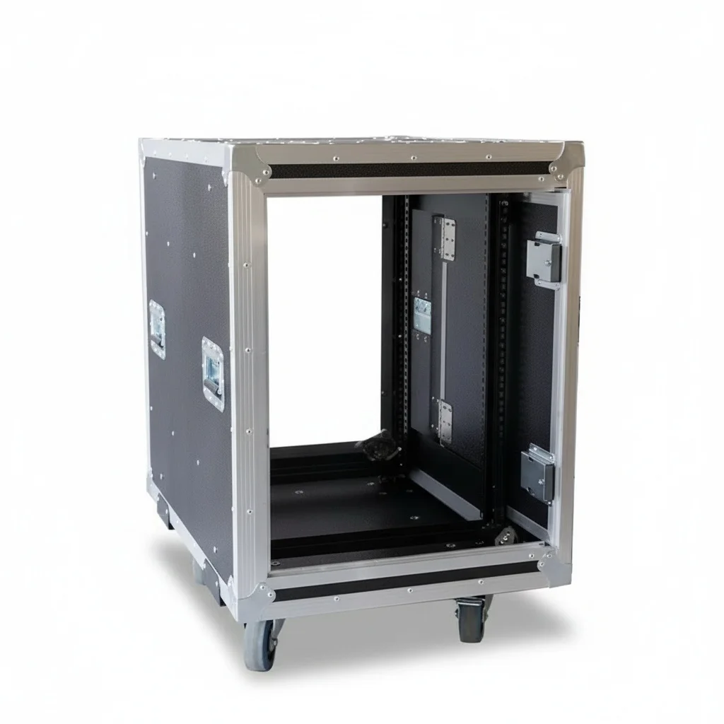 14U Rack Case, Fireproof Laminate Audio Amp Flight Case, Shockproof Road Case with Slam Slide Door Rack, Tour Transport Case