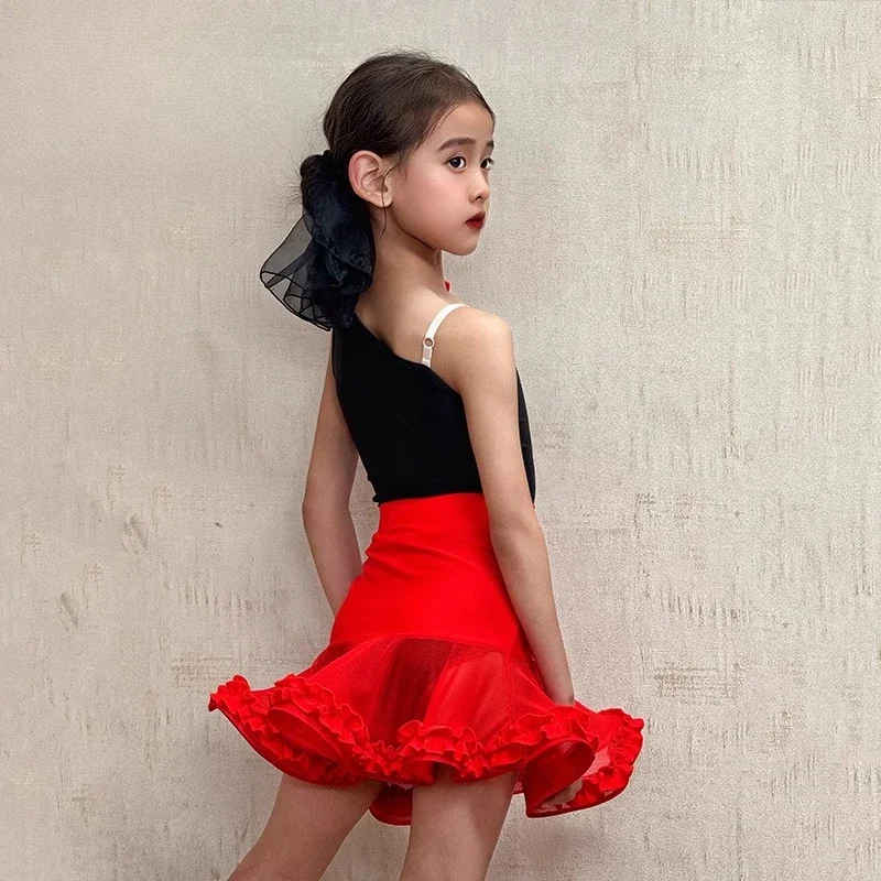 ダンススカート ラテンダンス衣装 女の子練習着 夏新作 子供用高級パフォーマンスドレス パフォーマンスセット
