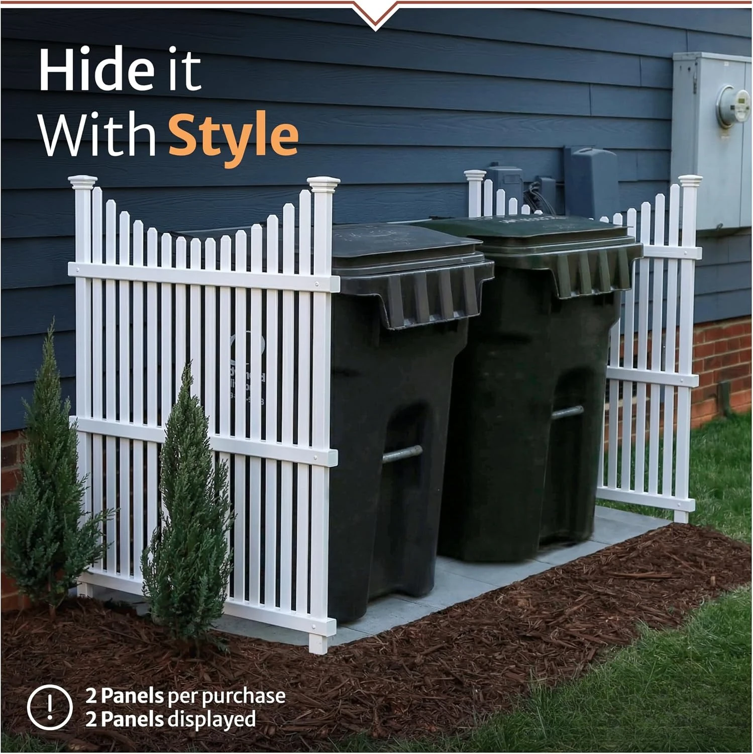 Privacy Screen Panels 2 Pack, White Vinyl DIY Outdoor No Dig Fence Kit, Air Conditioner Trash Can Hideaway Screen Enclosure, Decorative Yard Garden Patio Fence Panel Set, White
