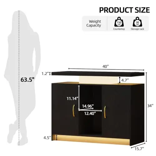 40-Inch Coffee Bar Cabinet with Storage and Charging Station image 3