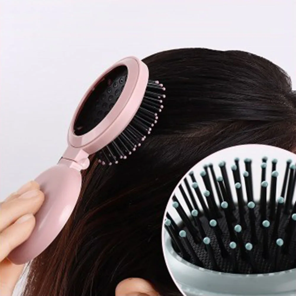 Mini Hair Comb With Folding Mirror Traveling Portable Massage Folding Comb Women Girl Hair Brush Styling Tools