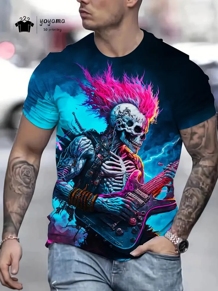 

Trendy Skull Graphic T-Shirt Men Summer Outdoor Men Short Sleeve Hip Hop Breathable Men's Clothing New Round Neck Men's T-Shirt