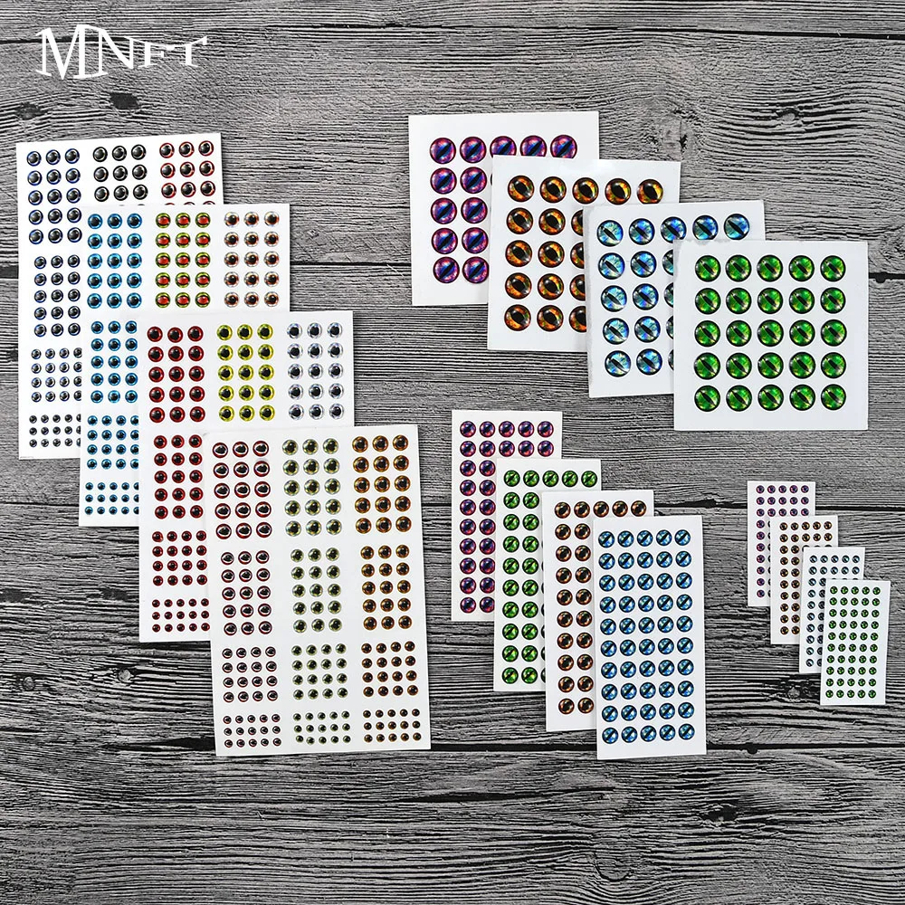 1232Pcs 3D Holographic Fishing Lure Eye Stickers, Mixed 3/4/5/6/10mm Multi-Color Self-Adhesive Bionic Fish Eye Decals for DIY Fi