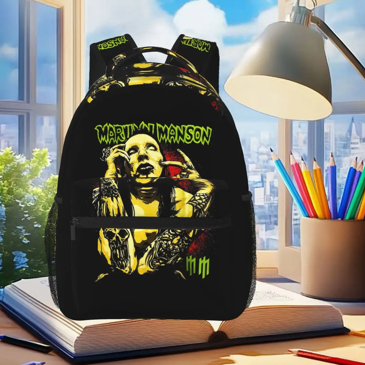 

Marilyn Manson Backpack Student Boys Girls BookBag Kids School Bag Laptop Shoulder Bags for Men Women