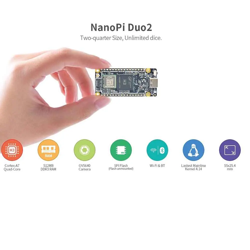 Nanopi Duo2 Allwinner H3 Quad-Core 512MB DDR3 Wifi Bluetooth Ubuntucore Iot Development Board With OV5640 Camera optional