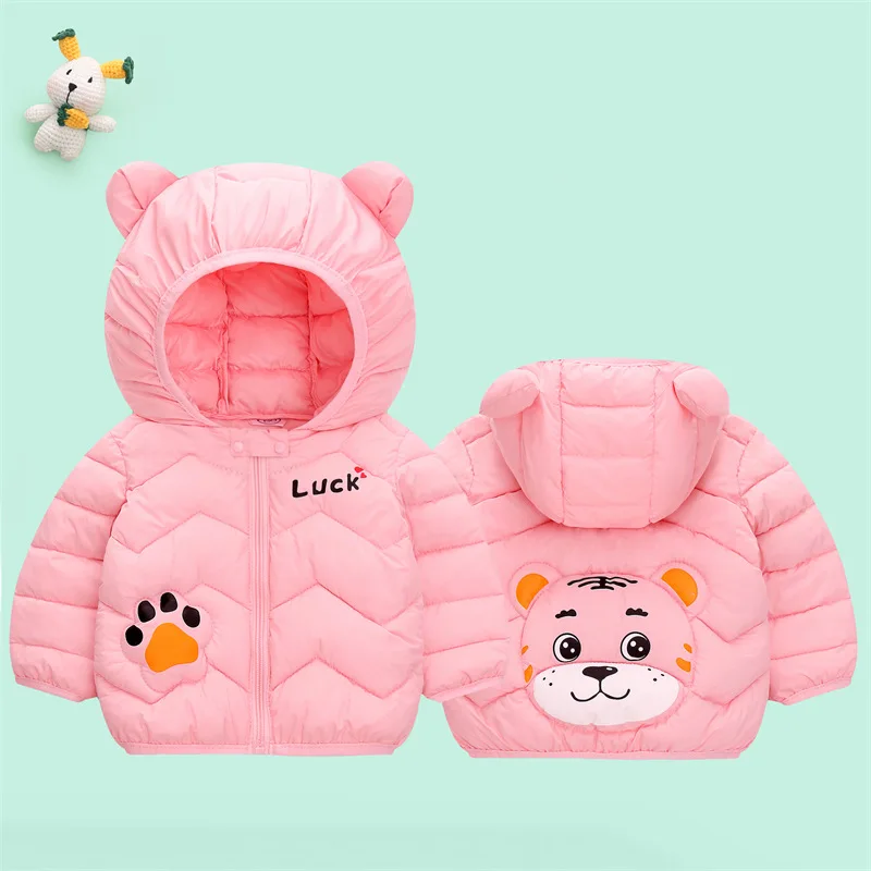 

2025 Children's Winter Autumn Cute Ears Cartoon Animal Printed Zipper Thicken Warm Hooded Clothing 1-6Y-