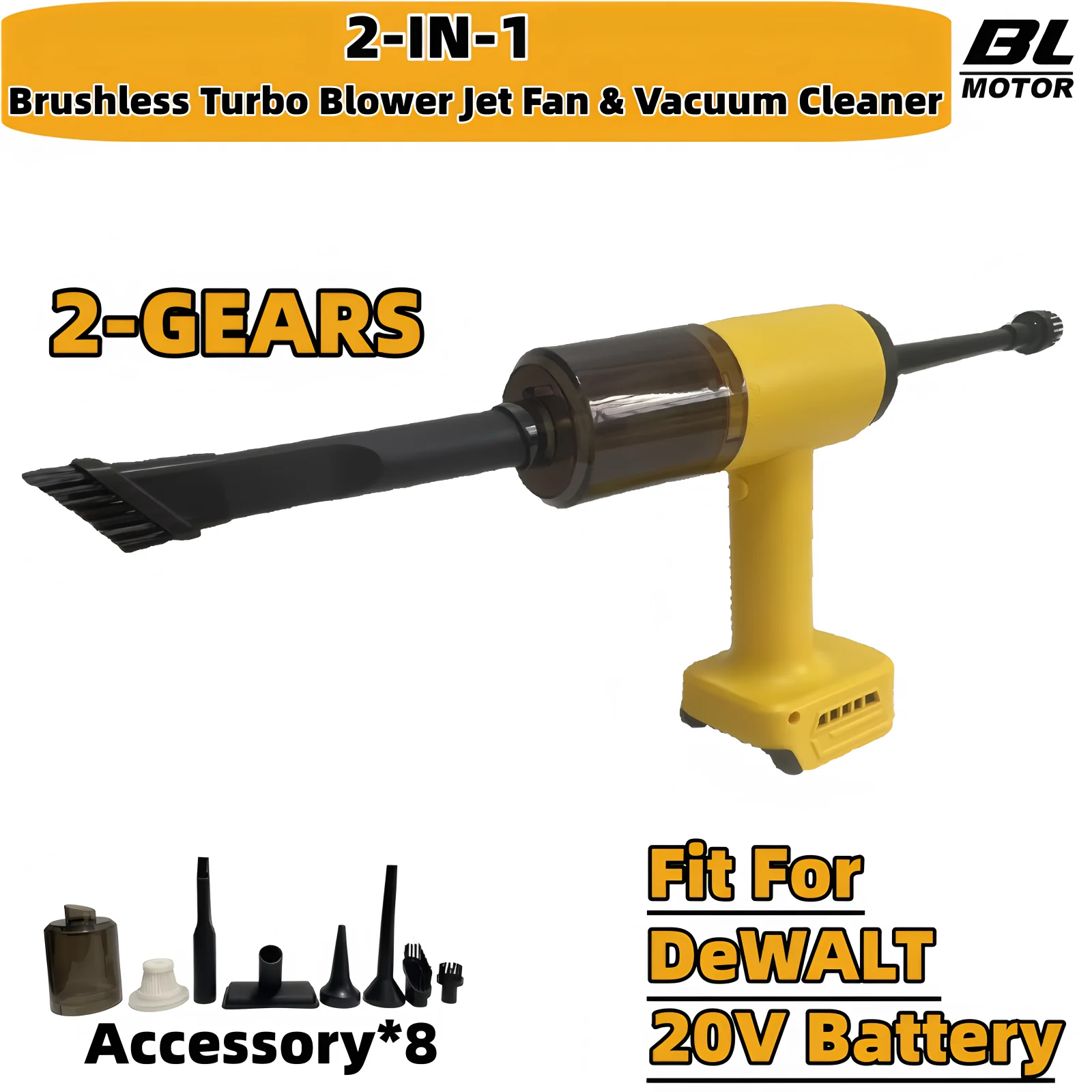 

2-IN-1 Brushless Strong Suction Mini Electric Vacuum Cleaner Wireless Handheld Home Cleaner Blower for DeWALT 20V Battery