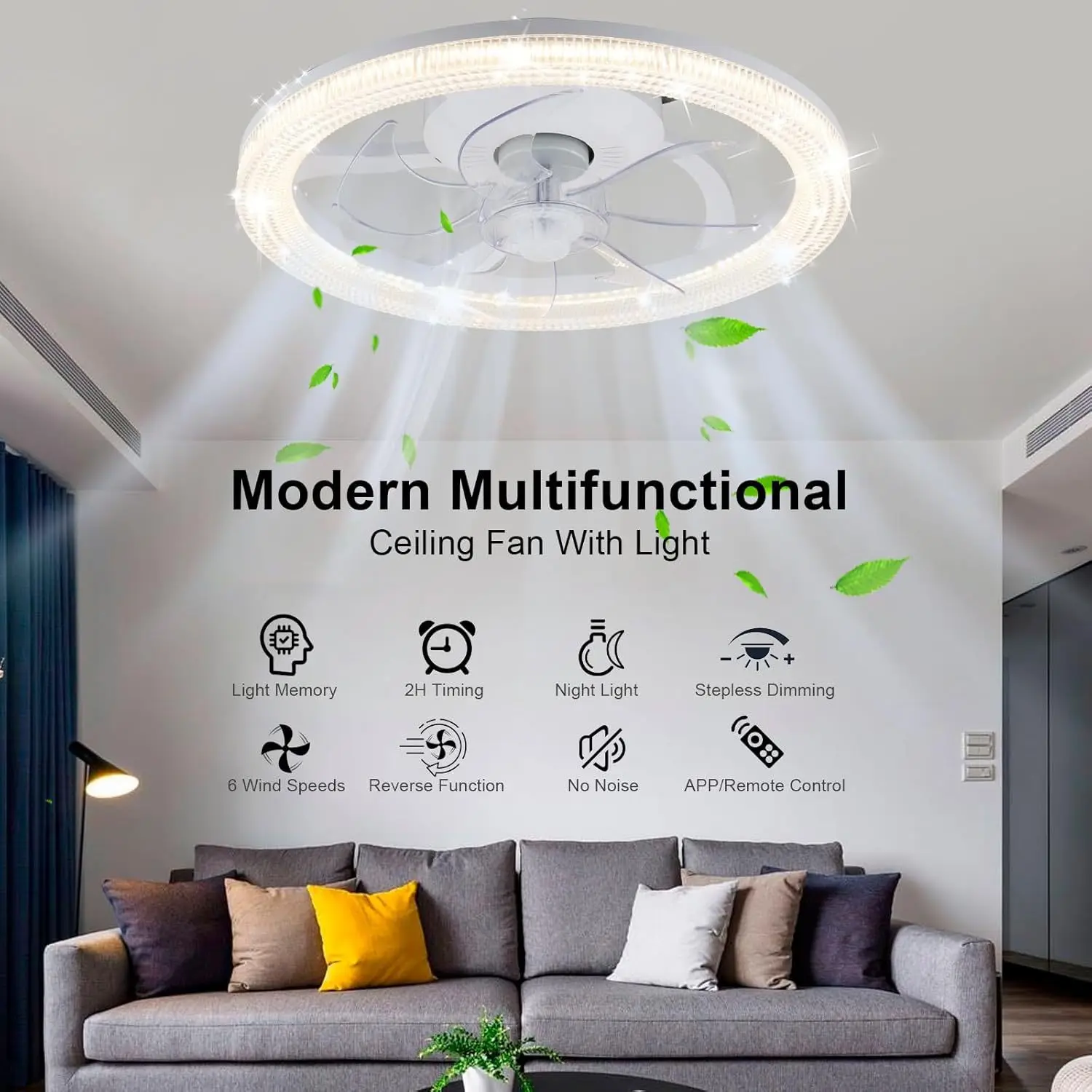 Ventilador de techo LED moderno 42W 48CM con luz inteligente Bluetooth 220V 110V ventilador de techo con Control remoto para baño dormitorio para uso doméstico