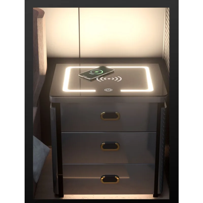 Smart bedside table, safe, integrated rechargeable, multi-function light, fingerprint lock, password safe