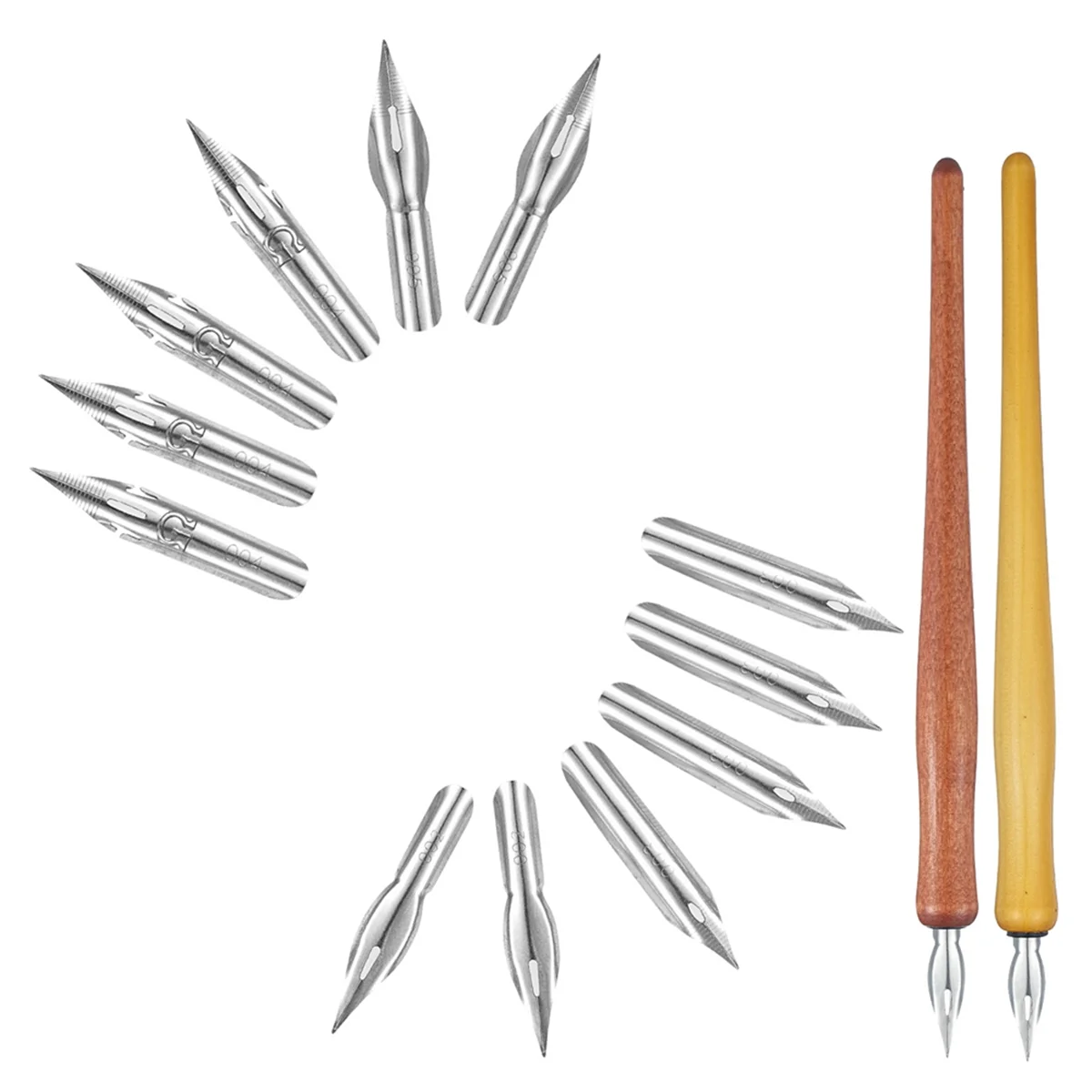 SEMOIC 14 Pcs Dip Pen Nibs Holders,Wooden Drawing Pen Holder with Stainless Steel Nib for Writing Painting Signing Present