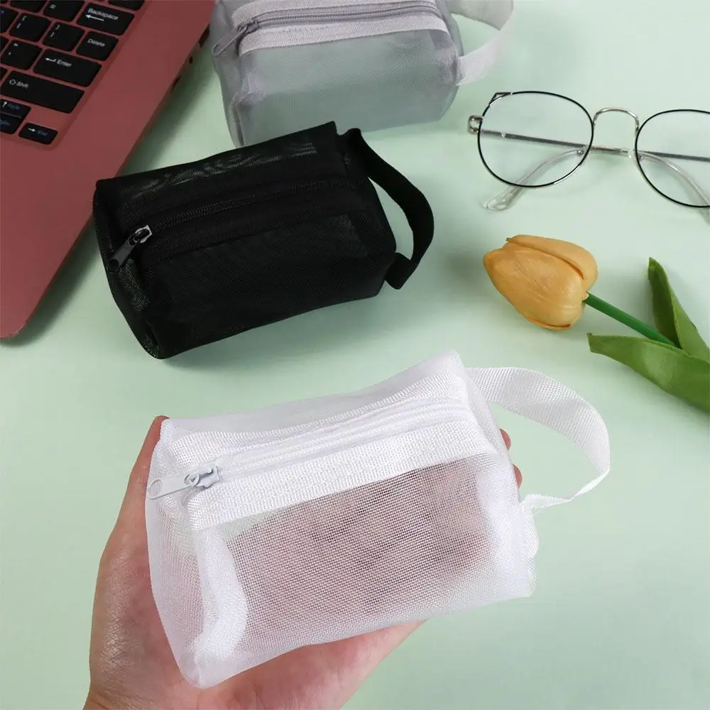 Transparent Mesh Storage Bag Nylon Zipper Pouch Small Coin Purse Small Wallet Lipstick Bag Transparent Cosmetic Bag Travel