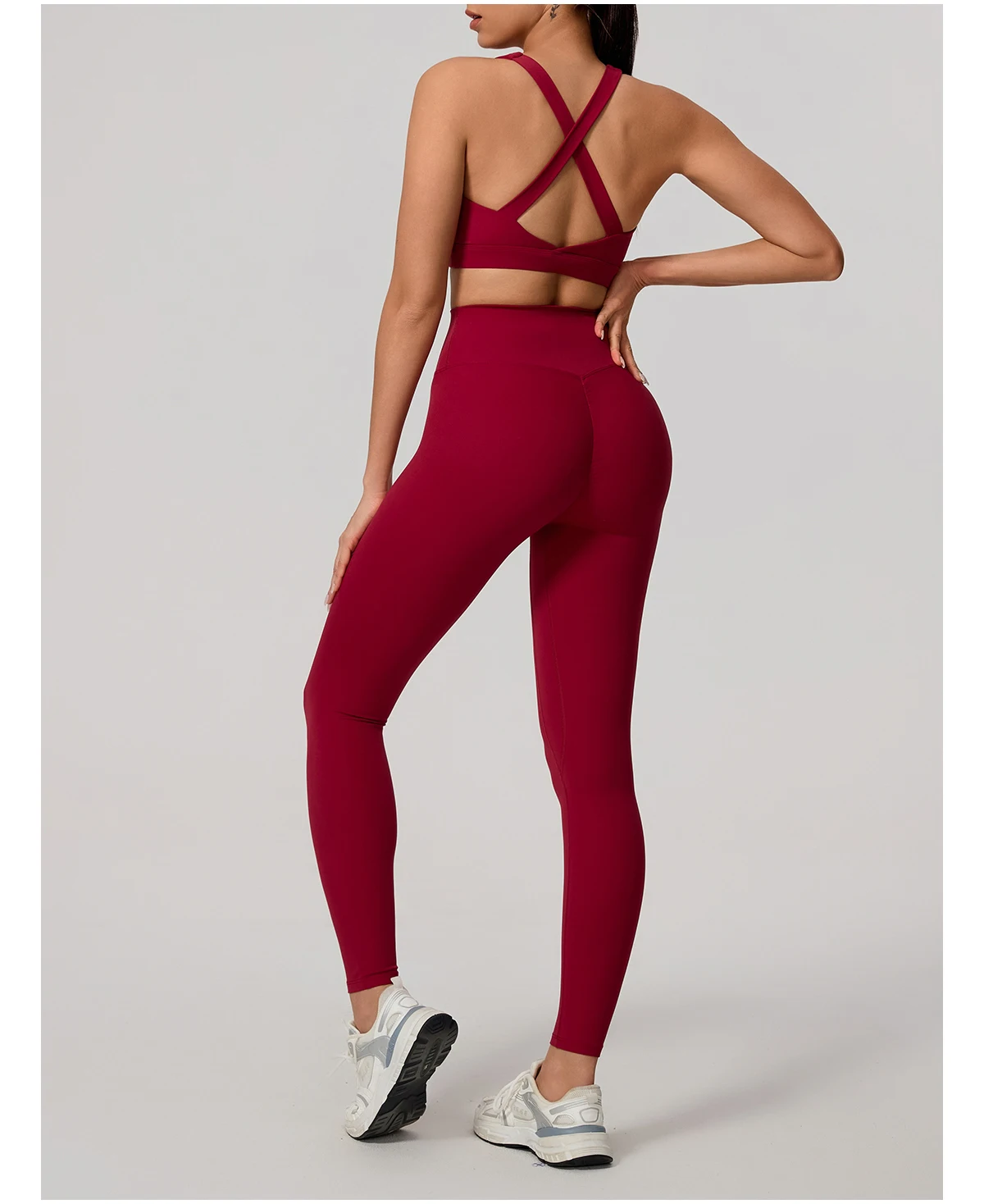 Hearuisavy Damen Yoga-Set mit Rückenfreiem Sport-BH und Hochtaillierter Leggings, 2-teiliges Workout-Outfit für Fitness, Laufen und Training – Detail 13