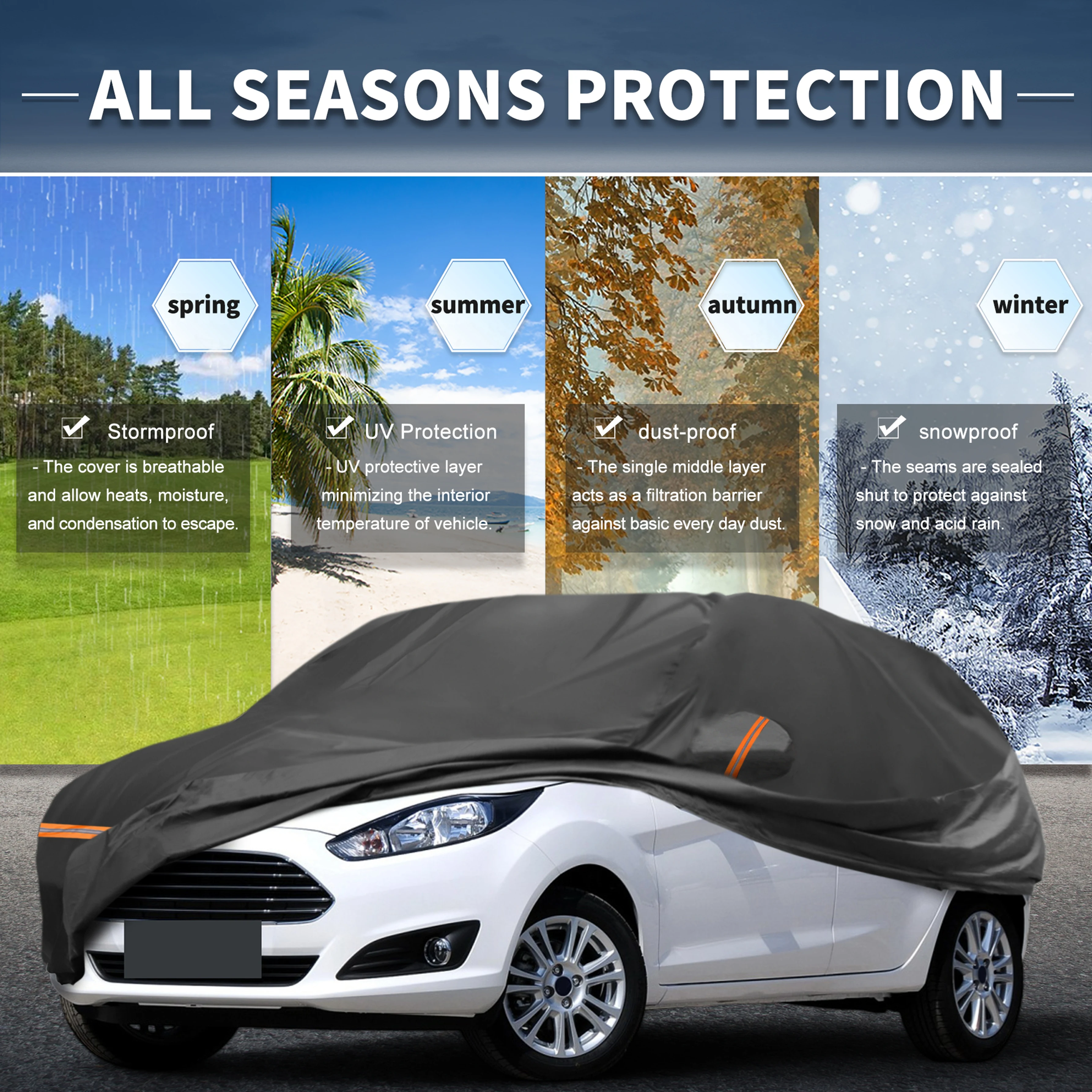 

Автомобильный чехол UXCELL для Ford Fiesta 2008-2021 — водонепроницаемая ветрозащитная защита PEVA с правой молнией, полное покрытие на открытом воздухе