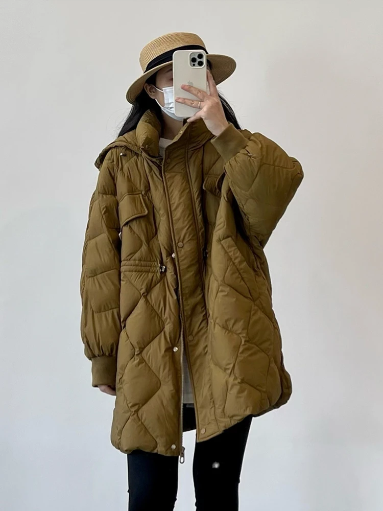 Imagem -02 - Cabolsa Puffer Fofo para Mulheres Jaqueta de Pato Branco 90 Cintura Ajustável Parkas Femininas Quentes Outwear Feminino Inverno