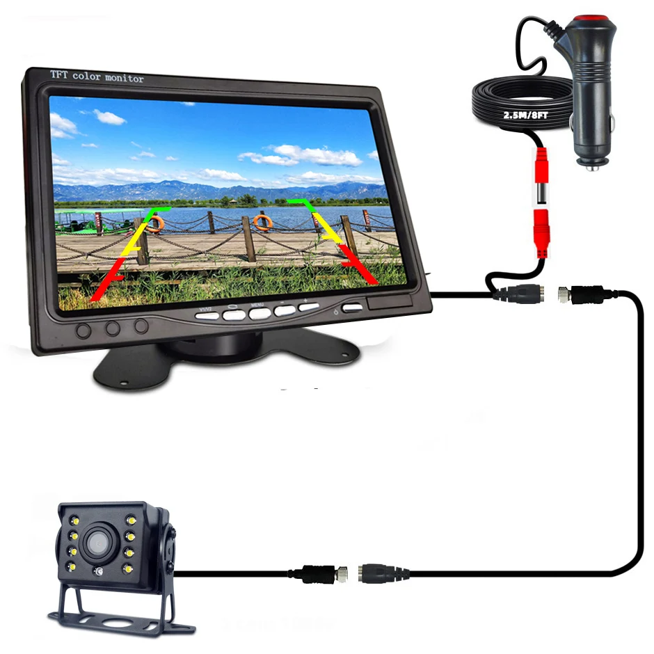 Car Rear View Camera with Monitor 12-24V Reversing Camera with 7