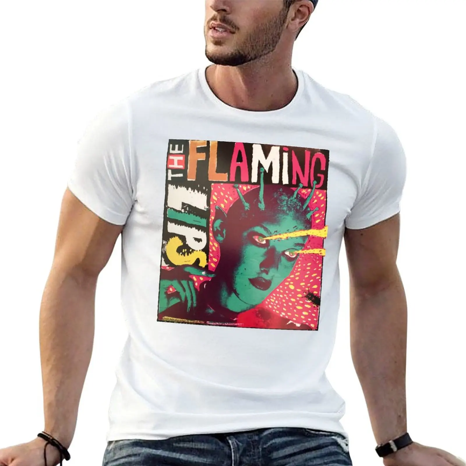 Vintage The Flaming Lips White T-Shirt Anti-Perspiration Workout Top