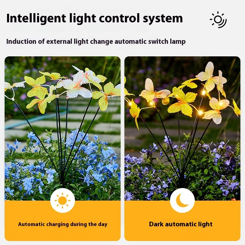 Solar-powered Butterfly Ground Insert Light, Artificial Flower Butterfly Light, Outdoor Waterproof Garden Lawn LED Light