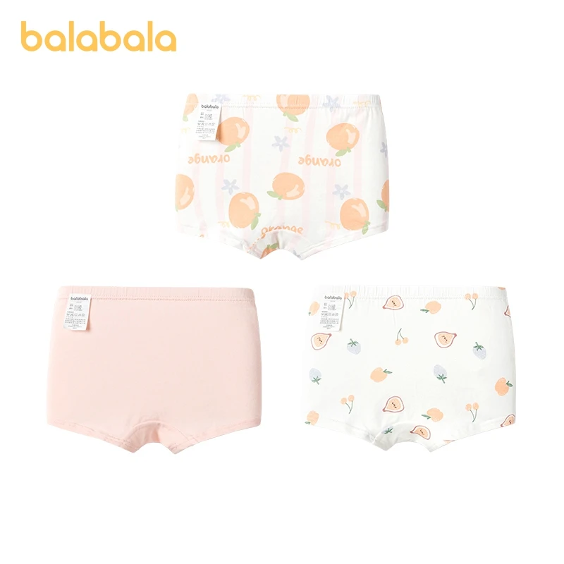 Balabala Underwear Girls Cotton Boxer Briefs Triangular Shorts for Toddlers Babies Non-Pinch Square-Cut Pack of Three