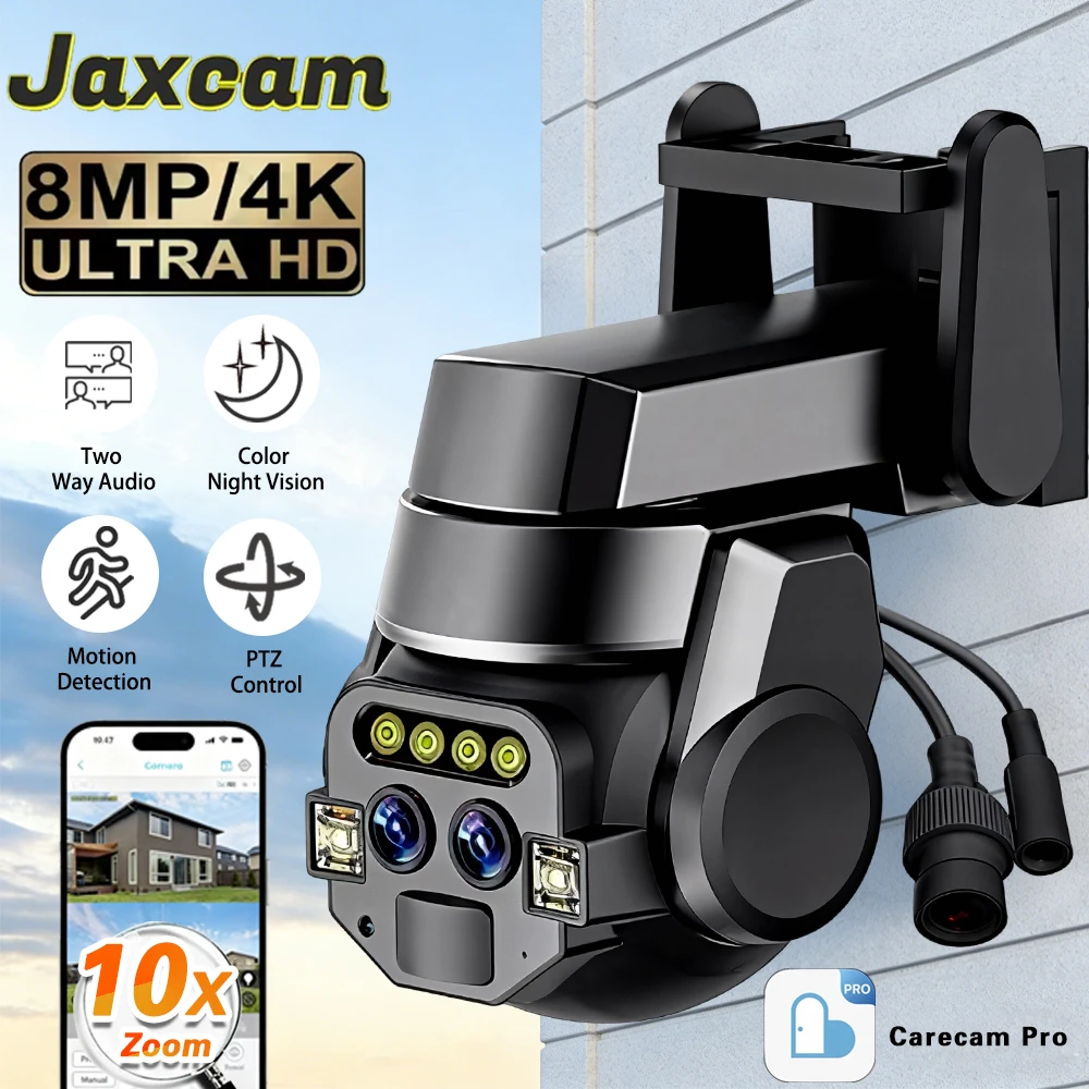 

Уличная IP-камера видеонаблюдения Carecam Pro 8MP 4K с 10-кратным зумом, HD-видео, обнаружением движения, водонепроницаемая, с цветным ночным видением, PTZ